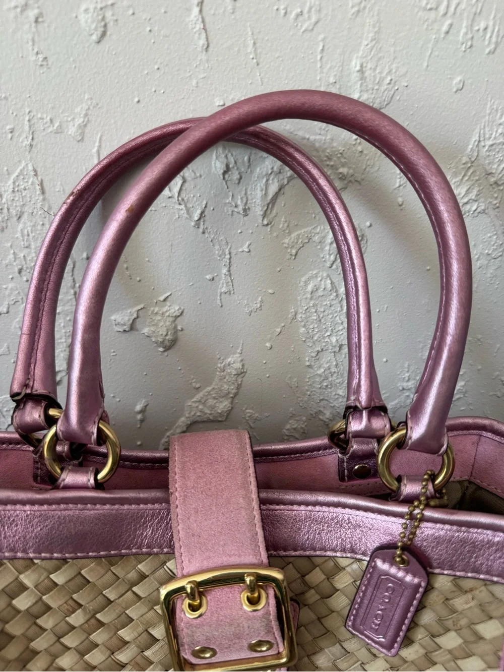 Coach Vintage 2004 Pink Straw Tote Bag - Style 4419